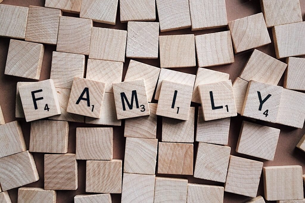 family, letters, scrabble